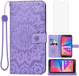 Asuwish Phone Case for Tracfone BLU View 2 B130DL B131DL Wallet with Tempered Glass Screen Protector and Leather Slim Flip Cover Card Holder Stand Cell Accessories Blue View2 Two 4G LTE Women Purple