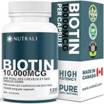 Extra Strength Biotin 10000mcg – Biotin for Hair Growth, Lush Hair, Glowing Skin & Strong Nails, Ideal for Women & Men, Non-GMO, Vegan, Gluten-Free. 120 Capsules