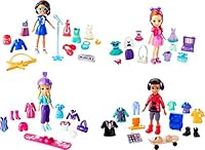 Polly Pocket Travel Toy Playset with Four (3-Inch) Dolls and 40+ Fashion Accessories, Themed Characters Fashion Pack