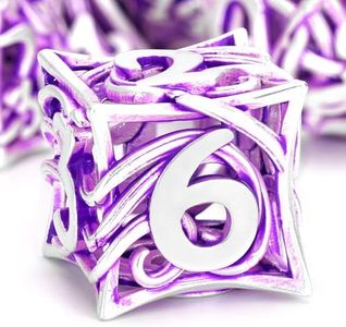 FONVGOGO Metal DND Dice Set of 7 for Dungeons and Dragons Hollow Polyhedral Metal Vine Dice Set DND with Case Role Playing D and D RPG Dice for Tabletop Games Ttrpg (Vine White Purple)
