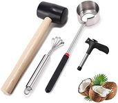 HZIYOU Coconut Opener Tool Set, Food Grade Stainless Steel Coconut Opener Kit, Shell Opener, Hammer, Coconut Grater, Hole Opener (4 Pieces)