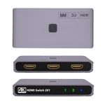 MMOBIEL HDMI Switch 4K@60Hz - 2 in 1 Out Bidirectional HDMI Switcher – HDMI Splitter HDR, 3D – HDMI Hub for TV, Monitor etc. - Compatible with Apple TV, Xbox, PS5/4 etc. 1 Display at a Time – Aluminum