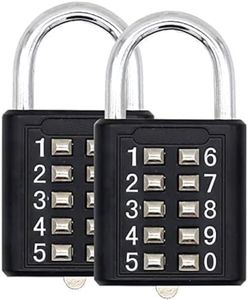 MIONI Guard Security 10 Digit Push Button Combination Padlock, 5 Digit Locking Mechanism, (2 Pack)