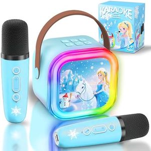 GirliGlee Micro Karaoke Enfant,Enceinte Bluetooth Enfant avec 2 Micros sans Fil,Micro Fille Reine des Neiges pour Chante, Idée Cadeau Fille 3 4 5 6 7 8 9 Ans Anniversaire,Jouet Frozen