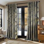 MIULEE Velvet Curtains with Gold Foil Leaves Pattern, 2 Pieces Grey Velvet Curtains with Eyelets, Each 90 x 90 Inch, Room Darkening Curtains Drapes for Classical Living Room Bedroom