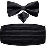 Dubulle Mens Paisley Floral Cummerbundnd and Bowtie Set Silk Pretied Bow Tie with Pocket Square Tuxedo Suit,Blacks