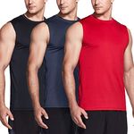 TSLA Men's Sleeveless Running Tank Top, Performance Athletic Muscle Shirts, Dry Fit Workout Gym Tank Tops, Active 3pack Muscle Black/Charcoal/Red, XXL