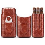 CIGARLOONG Cigar Case Leather Cigar Travel Humidor Hold 3 Tube with Cigar Cutter(Color:Brown)