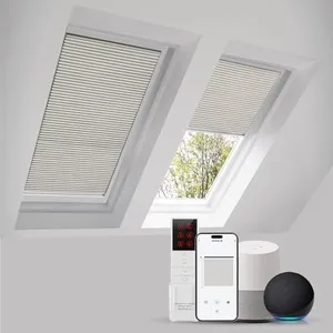 ZSTARR Motorized Skylight Shades Cellular Honeycomb Electric Blinds with Solar Panel Cordless Rechargeable Shades with Remote for Roof Inclined Plane Room Custom Size(Light Coffee)