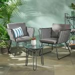 LOCCUS 3 Piece Outdoor/Indoor Patio Furniture Set Waterproof Weaving Rope Couch Sofa Set with Powder-Coated Iron Conversation Bistro Set for Balcony,Lawn,Terrace,Backyard,Poolside (Grey)