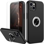 Nvollnoe for iPhone 13 Case with Screen Protector Silky Soft Touch Dual Layer Heavy Duty Protective Cover with Ring Holder Kickstand Magnetic Slim Phone Case for iPhone 13-6.1''(Black)