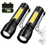 EvaStary LED Torch Rechargeable, Small LED Torch Adjustable Focus with 3 Lighting Modes, Portable Waterproof Rechargeable Torch Flashlight for Camping, Hiking, Outdoor, Emergency, 2 Packs