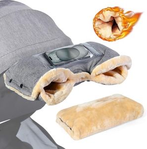 Orzbow Faux Sheepskin Gloves with Phone Pockets, Winter Extra Thick Mittens for Baby Stroller, Cozy & Warm, Anti-Freeze Hand Muff Easily Attaches to Stroller for Parents & Caregivers, Gray