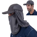 USHAKE Sun Cap Fishing Hat Quick Dry Baseball Cap with Face Neck Cover Flap, Dark Grey, One size