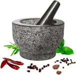 HiCoup Mortar and Pestle Set - 6 Inch Granite, Large Molcajete Bowl with Stone Grinder - Spice, Herb and Avocado Masher for Guacamole, Salsa and Pesto - Holds 2 Cups﻿