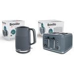 Breville Zen Grey Electric Kettle and Zen 4-Slice Grey Toaster | Grey & Silver Chrome [VKT250 + VTR027]