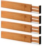 Zollyss Bamboo Drawer Dividers Organizers-Expandable Drawer Organization Separators For Kitchen Utensil,Dresser,Bedroom,Bathroom & Office,4-Pack 17.5-22 In,Natural(Ethylene Vinyl Acetate;Wood),Brown