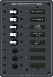 Blue Sea Systems 8023 Traditional Metal DC Panel - 8 Positions Black