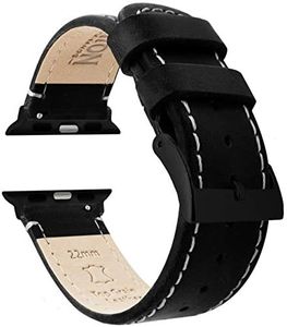 BARTON WATCH BANDS - Black Leather & White Stitching (Black Hardware) Top Grain Leather Watch Bands Compatible with Apple Watch Models - 1, 2, 3, 4, 5, 6, 7, 8, 9, 10, SE, Ultra & Ultra 2 - (38mm/40mm/41mm)