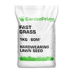 GardenPrime Fast Grass Lawn Seed - 1KG - Strong Durable Grass Seed, Fast, Rapid Green Cover, Ideal for Large Projects, Patch Repairs, Overseeding, New Lawn (1 KG)