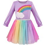 Sunny Fashion Girls Dress Tulle Skirt Rainbow Color 3D Ruffle Long Sleeve Age 6 Years