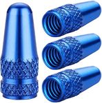 Blue Presta Valve Caps Aluminum Anodized Bike Tire Valve Caps Air Dust Stem Covers-Used on Presta/French Valves for MTB Mountain Road Bike, Hybrid Bike, Fat Bike (4 Pack)