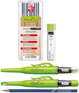 vasalat Pica Marker Set - Pica Fine Dry 0.9 + Pica Dry + 10 Refills Graphite Hardness H + 24 Refills Graphite HB