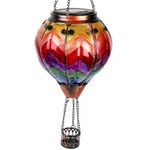 TEYIGARDEN Colorful Hot Air Balloon Solar Lantern, Glass Hanging Solar Hot Air Balloon Lantern with Flickering Flame Solar Lights Outdoor Waterproof for Garden Patio Decor