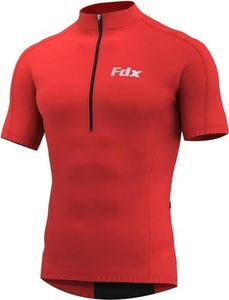 FDX Men’s Cycling Jersey - Half Zipped, Half Sleeves, Summer Cycle Breathable Tops with 4 Pockets - Bicycle Riding Shirt, MTB Racing, Mountain Bike, Running, Outdoor Sports Clothes Red-S