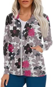 Grey 5XL Women's Scrub Jacket Set - Zip Up Long Sleeve Scrub Tops - Nurse Jackets