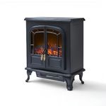 Warmlite Wingham Log Effect Stove Fire With Realistic LED Flame Effect, Adjustable Thermostat, 2000W, Black, WL46019