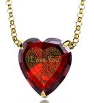 Nano Jewellery Gold Plated Heart Necklace I Love You Pendant 24ct Gold Inscribed 120 Languages on Red CZ Stone, 18" Chain