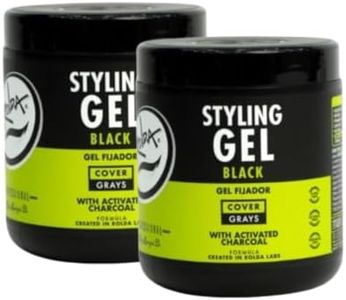 Rolda Black Styling Hair Gel - Medium To Strong Hold With Medium Shine For a Wet Slicked Back Look With All Day Hold - Activated Black Charcoal Covers Grey Hair Instantly 17.6oz (2PK)