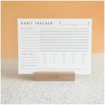 Habit Tracker Calendar with Wood Stand,Daily Goal and Accountability Journal with 12 Paper Sheets for a Year,Develop Better Habits, Goal Tracker, Period Tracker, Fitness, and Overall Well-being