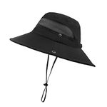 PIGBENGO Women Sun Hat UV Protection Bucket Wide Brim Summer Beach Boonie Hat Quick Dry Outdoor Fishing Cap (F-Black)