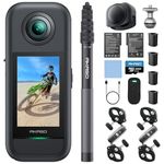 AKASO 360 Camera Motorcycle Combo, 360° Action Camera with 5.7K 360° Video, 72MP Photo, SuperSmooth Stabilization, Horizon Lock, AI Tracking, Invisible Selfie Stick, Touchscreen, 128GB microSD Card