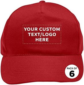 Custom Polyester Baseball Caps Set of 6, Personalized Bulk Pack - Great for Businesses, Concert Apparel and Outdoor Events - Red