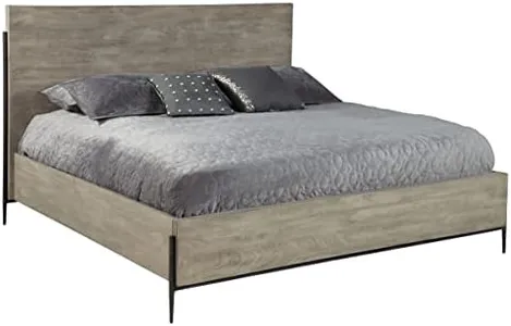 Hekman Furniture Bedford Park King Panel Bed - Forged Iron Base, Adjustable Height Bed Frame, Sandblasted Wood in Gray, Black & White Stain Finish Luxurious Wooden King Bed for Bedroom Furniture