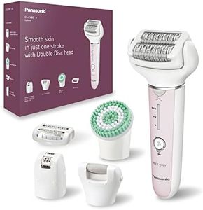 Panasonic Wet/Dry Cordless Epilator with Double Disc Technology, 3 Speed Settings, Rechargeable Battery, 5 Attachments, Flexible Pivoting Head, Pressure Sensor, LED Light, 0.5mm Hair Removal, Easy Grip Handle (ES-EY80-P541)