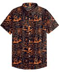 Men Novelty Halloween Shirt Spider Web Button Up Shirt Short Sleeve Pumpkin Bat Ghost Shirt M