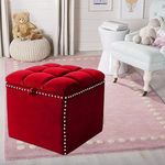 CREATIVE SKILLS Small Ottoman Storage Box Linen Foot Stool Footstool with Lid for Livingroom Bedroom, RED [ Pack of 1]