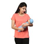 Sillyboom Premium Cotton Solid Women's Pregnancy Maternity Feeding T-Shirt, Nursing Top Tee Round Neck Half Sleeves T-Shirt for Pregnant Women (Orange, 2XL)