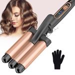 Hair Waver Hair crimpers for Women- 3 Barrels Hair Curler with Adjustable Temperature， Ceramic Waver Mermaid Hair Culer for Long Hair and Short Hair， Dual Voltage