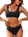 AI'MAGE Women Ribbed Bikini Sets Sporty Swimsuits Scoop Neck Two Piece Bathing Suits High Cut Bikini XS-XXL