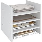 Ballucci 4-Tier Paper Sorter and File Organizer for Desk, Wood Mail Sorter, Fits into IKEA Kalax and ClosetMaid Cube Storage Shelves, Paper Tray, Mail Holder Stand for Classroom, Office, White