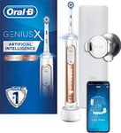 Oral-B Genius X with Artificial Intelligence Rose Gold Electric Toothbrush, 1 Toothbrush Head, 6 Modes, Gum Pressure Sensor, USB Charging Travel Case, UK 2 Pin Plug, Gift for Men/Women