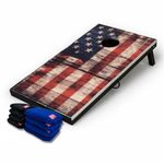 Beewibe Classic Cornhole Board Game Set (4x2 Ft) – Includes 1 Premium Wooden Cornhole Board, 8 Bean Bags (Vintage USA Flag)