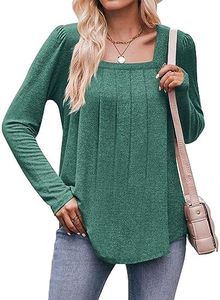 Xpenyo Fall & Winter Tunic Tops for Women Loose Fit Long Sleeve Shirts Square Neck Tops, Long Sleeve-green, Small