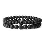 COAI CZ Pave Skull Charm Matte Onyx Mens Womens Stone Bracelets S