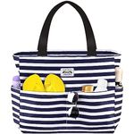 HOMESPON Large Waterproof Beach Bag for Women Sandproof Tote Bag Pool Bag with Zipper and Pockets for Travel Vacation Gym (Blue Stripes)